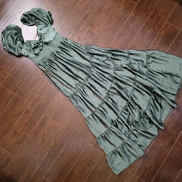 Free People Sundrenched Maxi Dress Womens L Moss Green Whimsical Romantic Castle - Picture 4 of 11